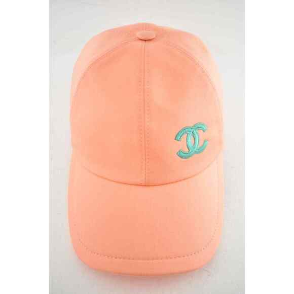 Chanel REV Orange Peach Turquoise Blue CC Logo Baseball Cap Curved Peak Hat - Picture 6 of 12